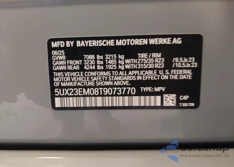 2026 BMW X7 xDrive40I z USA, uszkodzony, nr VIN 5UX23EM08T9073770